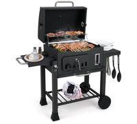 Barbecue à Charbon Extérieur COSTWAY 2 Grilles de Cuisson,Couvercle,2 Tables Pliantes,Surface 54x41cm Plateau à Charbon 6 Positions