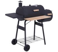 Barbecue À Charbon Fumoir Bbq Grill Smoker Sur Pied Avec Couvercle, Roulettes, Thermomètre, Étagères Acier Laminé À Froid Noir