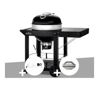 Barbecue à charbon kettle pro 57 cm sur chariot + rôtissoire + lot de 2 paniers