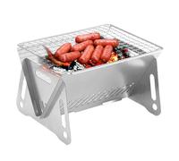 Barbecue à charbon portable en acier inoxydable, pieds pliants, réchaud de camping compact, panier à bois | Équipement de cuisine en plein air pour pique-nique, fête sur la plage