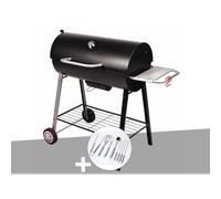 Barbecue à charbon sur chariot michigan + malette de 8 accessoires inox - somagi