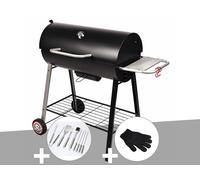 Barbecue à charbon sur chariot Michigan - Somagic + Malette de 8 accessoires inox + Gant de protection inox G