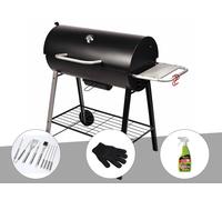 Barbecue à charbon sur chariot Michigan - Somagic + Malette de 8 accessoires inox + Gant de protection + Dégraissant pour barbecue