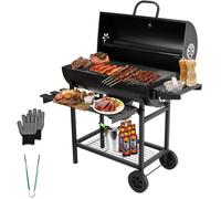 Barbecue à charbon sur chariot - TEENO - TEENO - Surface 70x35 cm - Couvercle avec thermomètre - Tiroir à cendres