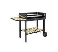 Barbecue à charbon sur pied double grille réglable 2 roues 2 étagères noir