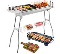 Barbecue à charbon XXL (73 x 28 x 76 cm), portable à charbon, pliable, en acier inoxydable, pour extérieur, barbecue à charbon, gril pliable