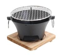 Barbecue à combustion efficace en fer forgé avec base en bois - Format compact - Plan de travail transportable pour toutes les occasions - Mode japonaise en intérieur