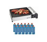KEMPER - Barbecue gaz 1900W Grille anti adhesive + 12 Cartouches gaz camping