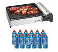 Barbecue à gaz 1900W Grille anti adhesive + 12 cartouches gaz camping KEMPER