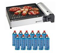 KEMPER - Barbecue gaz 1900W Grille anti adhesive + 12 Cartouches gaz camping
