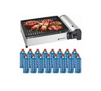 Barbecue à gaz 1900W Kemper Grille anti adhesive + 16 Cartouches gaz camping