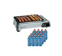 Barbecue à gaz 1900W Grille anti adhesive + 16 cartouches gaz camping KEMPER