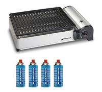 Barbecue Kemper Group Barbecue à gaz portable 1.9 KW Kemper grille anti adhesive + 4 cartouches gaz camping