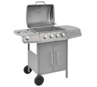 Barbecue à gaz 4+1 Zones Inox Argent Thermomètre Roues Housse Incluse
