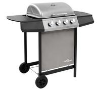Barbecue à gaz 4 brûleurs - vidaXL - Noir et argenté - 107,5x55x96,5 cm - 8,0 kW - Grille 48,5x37,5 cm