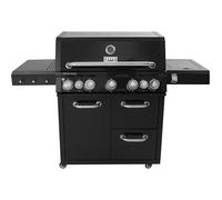 Barbecue à gaz 5 brûleurs + infrarouges + cuisinière latérale - BBQ professionnel 21 kW en acier inoxydable avec grilles fonte, plaque réversible, LED et thermomètre | cuisine de jardin