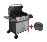Barbecue à Gaz 6+1 Zone de Cuisson Noir Argenté BBQ Barbecue de Jardin vidaXL