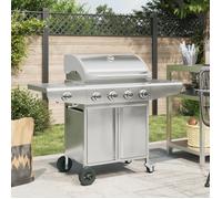 vidaXL Barbecue à gaz avec 5 brûleurs argenté acier inoxydable, grill extérieur, cuisine extérieure,, barbecue, barbecue avec rangement Argent