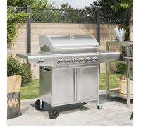 Barbecue à gaz avec 7 brûleurs argent acier inoxydable