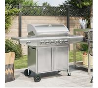 Barbecue à gaz avec 7 brûleurs argent acier inoxydable