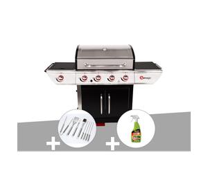 Barbecue à gaz avec chariot manhattan 450gpi + plancha + malette de 8 accessoire