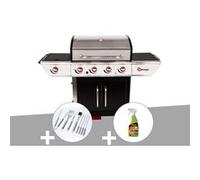 Barbecue à gaz avec chariot Manhattan 450GPI + plancha + Malette de 8 accessoires inox + Dégraissant pour barbecue