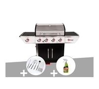 Barbecue à gaz avec chariot Manhattan 450GPI + plancha + Malette de 8 accessoires inox + Dégraissant pour barbecue