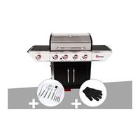 Barbecue à gaz avec chariot Manhattan 450GPI + plancha + Malette de 8 accessoires inox + Gant de protection