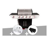 Barbecue à gaz avec chariot Manhattan 450GPI + plancha + Malette de 8 accessoires inox + Gant de protection