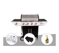 Barbecue à gaz avec chariot Manhattan 450GPI + plancha + Malette de 8 accessoires inox + Gant de protection + Dégraissant pour barbecue