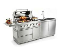 Barbecue à Gaz avec évier, 6 Brûleurs, Puissance 22.1kW, avec Brûleur Arrière Infrarouge, Brûleur Latéral, Tablettes Rabattables, Jusqu'à 5-25 Convives, Plan de Travail en Marbre,Argent