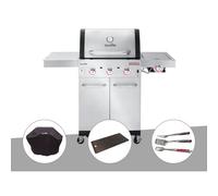 Barbecue à gaz professional pro s 3 + housse de protection + plancha + kit 3 ust