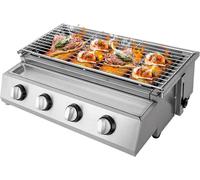 Barbecue à gaz, construction en acier inoxydable, réglable en hauteur, gris clair