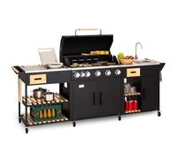 Barbecue à gaz de qualité supérieure 5 + 1 brûleurs avec évier et tables de travail intégrés - Station de cuisine extérieure 20,7 kW pour les fêtes de jardin, les réunions de famille et la