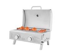 Barbecue à gaz de table à 2 brûleurs, 55 x 45 x 38 cm, portable, pliable, cuisinière à gaz en acier inoxydable à 2 brûleurs pour tous les espaces extérieurs