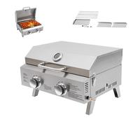 Barbecue à gaz de table en acier inoxydable avec 2 brûleurs, barbecue pliable pour extérieur, 55,8 x 45 x 38 cm, allumage piézo, barbecue de table portable avec couvercle pour extérieur, balcon
