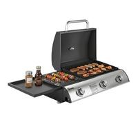 Outsunny Barbecue à Gaz de Table 3 Brûleurs - Combiné Gril et Plancha avec Couvercle et Thermomètre - 8,1 kW Portable pour Camping Balcon Terrasse - Surface de Cuisson 2224 cm², Noir