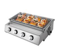 Barbecue à gaz en acier inoxydable, 4 brûleurs, rôtissoire gastronomique amovible, hauteur réglable pour camping, balcon, jardin
