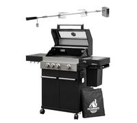 Barbecue à gaz Feuergott Hector 3B-S incl. broche rotative et housse de protection avec 3 brûleurs, brûleur Sear, grille de cuisson en fonte, réchaud latéral, fenêtre de vision et thermomètre pour