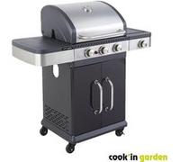 Cook'in Garden - Barbecue à gaz Fidgi 3 - 3 brûleurs inox, grill et plancha, réchaud latéral
