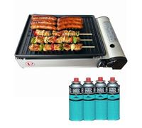 Barbecue à gaz Grill 1900W + 4 cartouches de gaz Butane Allumage Piezo + Récupérateur de graisse Camping COOK160