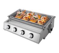 Barbecue à gaz portable - 4 brûleurs - Acier inoxydable - Sans fumée - Dimensions 40x58x20 cm