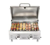 Barbecue à gaz portable à 2 brûleurs - En acier inoxydable - Avec grille - Pour terrasse, balcon et jardin - 55,8 x 45 x 38 cm