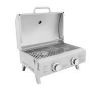 Barbecue à gaz portable à 2 brûleurs en acier inoxydable avec thermomètre et couvercle pour camping, pique-nique, barbecue