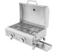 Barbecue à gaz portable - Acier inoxydable - 2 brûleurs en U - Pliable et portable - Allumage piézoélectrique