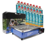 Barbecue à gaz portable - Camp Grill - 16 cartouches de gaz incluses - Surface de cuisson 34x25,5 cm