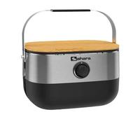 Barbecue à Gaz Portable Compact 2 7kW Grille Fonte Mini Barbecue de Table Inox Kit Planche à Découper Bois 2/4 Personnes Sahara