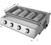 Barbecue à gaz, réglable en hauteur, design 4 brûleurs, argenté