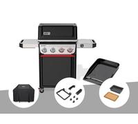 Barbecue à gaz Spirit EP-425 mix plancha émaillée + Housse + Set d'accessoires clipsables + Bac et planche à découper - Weber