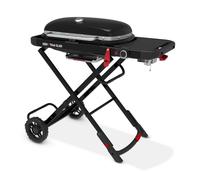Weber Traveler barbecue à gaz/design pliable et portable avec roues, verrouillage automatique du couvercle et thermomètre intégré, 1 brûleur, largeur 111 cm, surface de cuisson 2065 cm², noir